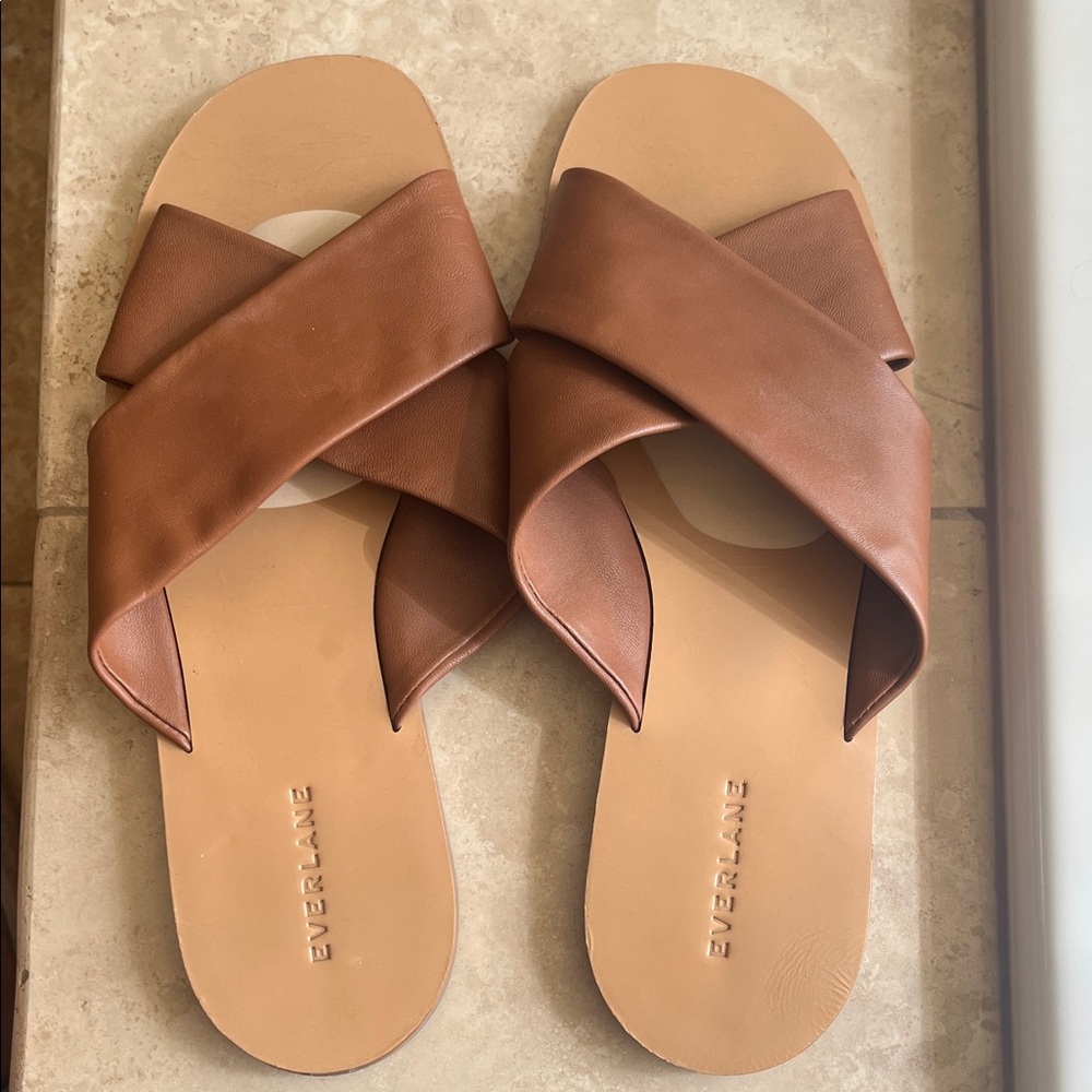 Everlane Tan Cross-Strap Sandals